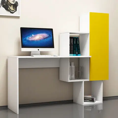 Kancelářské a psací stoly Psací stůl AÇELYA bílý žlutý