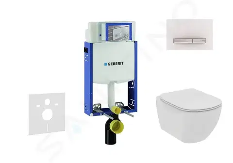 Záchody GEBERIT Kombifix Set předstěnové instalace, klozetu a sedátka Ideal Standard Tesi, tlačítka Sigma50, Rimless, SoftClose, alpská bílá 110.302.00.5 NE8