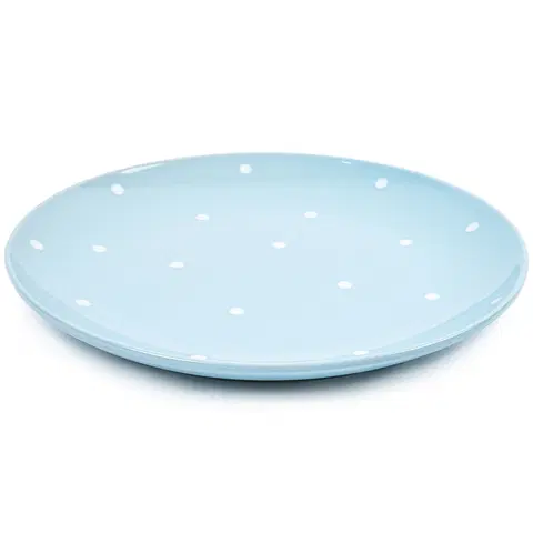 Talíře Keramický mělký talíř s puntíky, sv. modrá