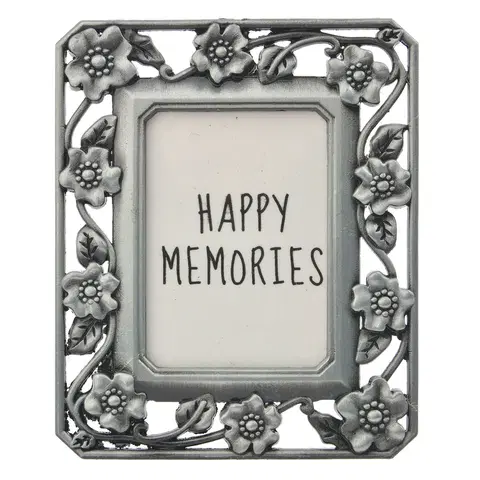 Klasické fotorámečky Stříbrný fotorámeček s kvítky - 4*5 cm Clayre & Eef MLFF0014ZI