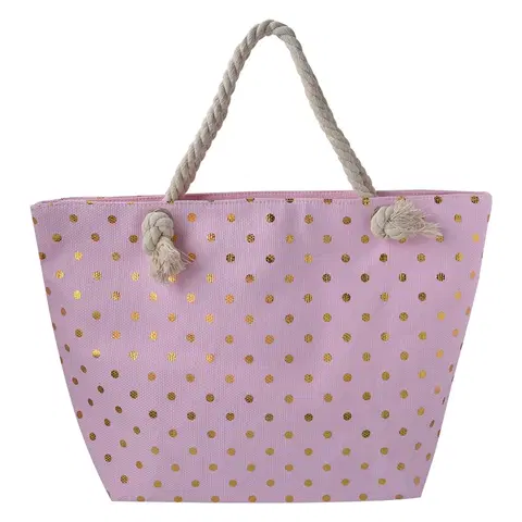 Nákupní tašky a košíky Růžová plážová taška se zlatými puntíky Dotta - 56*7*37 cm Clayre & Eef JZBG0269