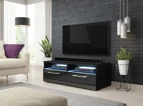 TV stolky Vivaldi TV stolek Bonn s LED osvětlením 100 cm černý mat/černý lesk