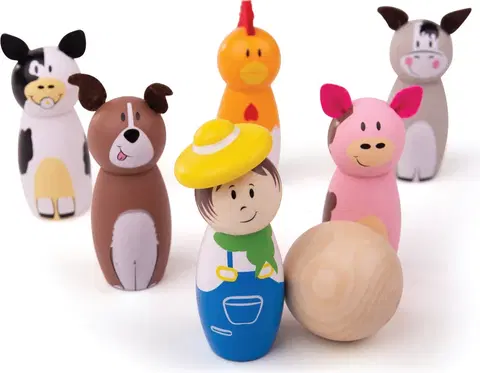 Dřevěné hračky Bigjigs Toys Dřevěné kuželky FARM vícebarevné