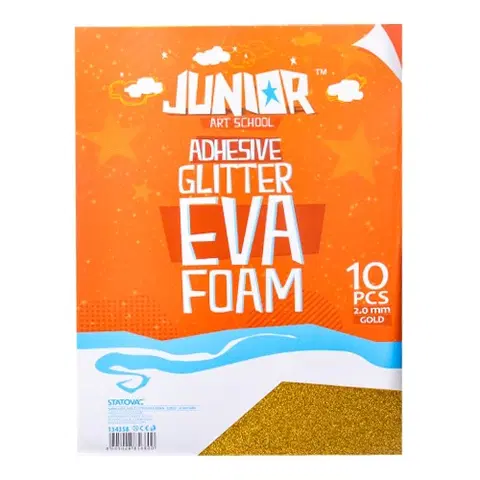Hračky JUNIOR-ST - Dekorační pěna A4 EVA 10 ks zlatá samolepicí glitter 2,0 mm