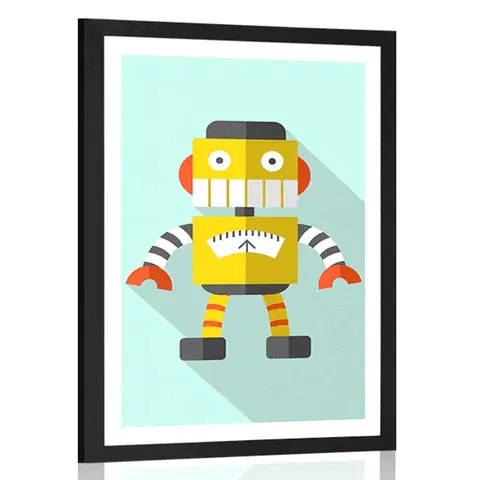 Roboti Plakát s paspartou žlutý robot na modrém pozadí
