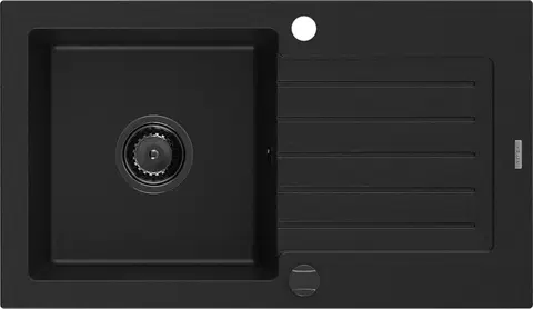 Sifony k pračkám MEXEN/S Pablo granitový dřez 1-miska s odkapávačem 752 x 436 mm, černý, černý sifon 6510751010-77-B
