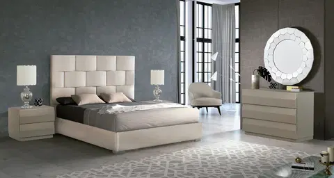 Luxusní a stylové postele Estila Designová manželská postel Berlin s bílým koženým čalouněním as úložným prostorem 150-180cm