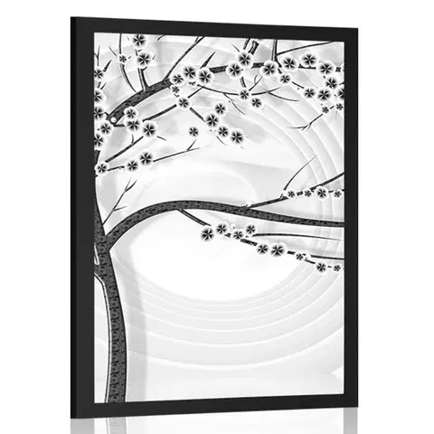 Černobílé Plakát moderní černobílý strom na abstraktním pozadí