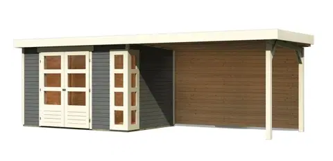 Dřevěné plastové domky Dřevěný zahradní domek KERKO 4 s přístavkem 280 Lanitplast Šedá