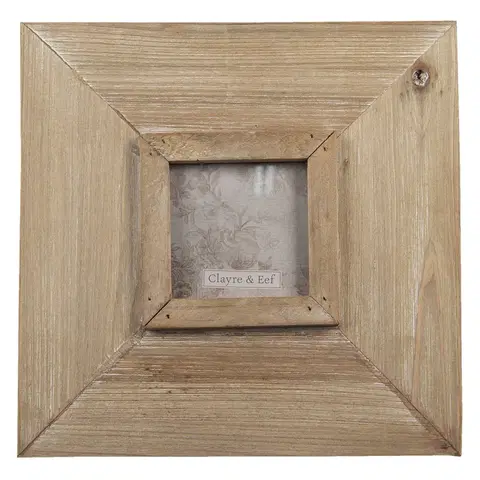 Klasické fotorámečky Hnědý antik dřevěný fotorámeček s patinou - 25*2*25 cm/ 9*9cm Clayre & Eef 2F0845