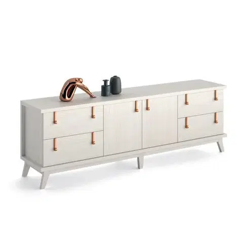 Designové komody Estila Luxusní TV stolek Sajonia z masivního dřeva se čtyřmi zásuvkami a dvířky 200cm