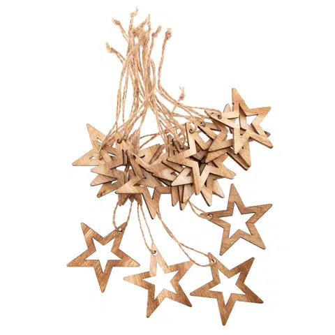 Vánoční dekorace Sada vánočních dřevěných ozdob Hvězda natur, 18 ks