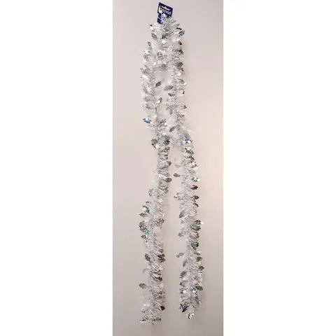 Vánoční dekorace Vánoční řetěz s cesmínou stříbrná, 200 x 10 cm 