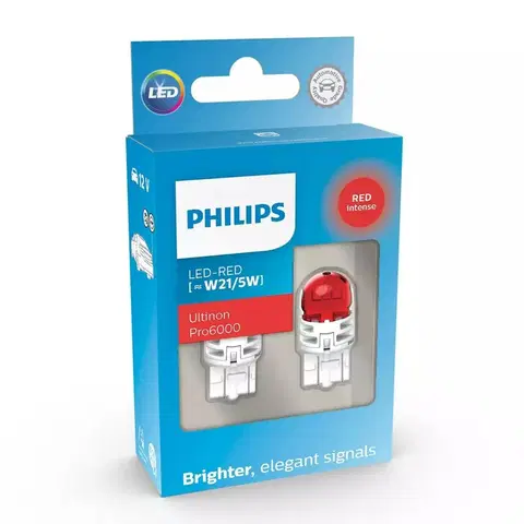 Autožárovky Philips LED W21/5W 12V 2.5/0.5W Ultinon Pro6000 Red Intense SI 2ks 11066RU60X2