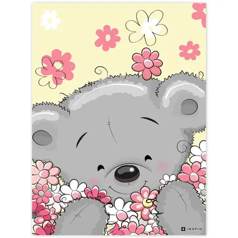Obrazy do dětského pokoje Obraz plyšového medvídka s květinami