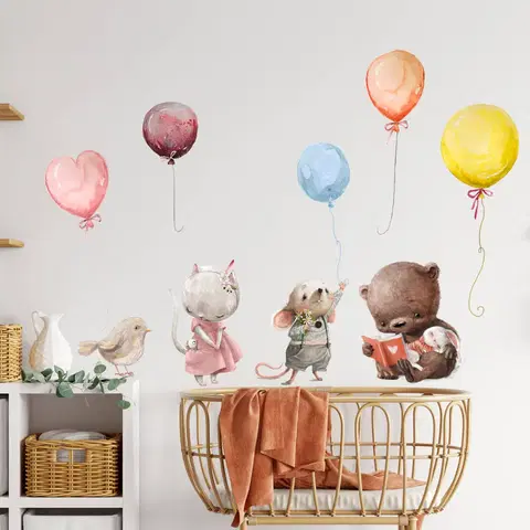 Samolepky na zeď Samolepky na zeď - Zvířátka s balóny v pastelových barvách