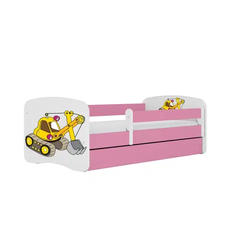 Dětské postýlky Kocot kids Postel Babydreams bagr růžová, varianta 80x180, bez šuplíků, s matrací