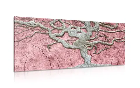 Obrazy stromy a listy Obraz abstraktní strom na dřevě s růžovým kontrastem