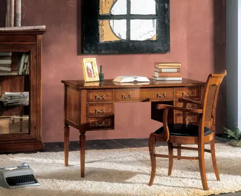 Stylové a luxusní pracovní a psací stoly Estila Luxusní rustikální pracovní stůl Selest z masivního dřeva v hnědé barvě se sedmi šuplíky 120 cm