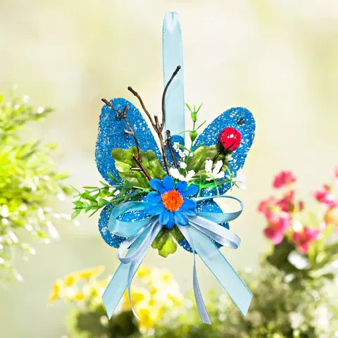 Drobné dekorace Motýl sisal, modrá
