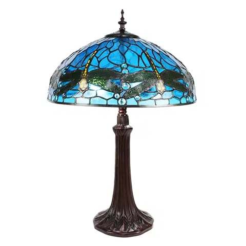 Svítidla Modrá stolní lampa Tiffany s vážkami Vie blue - Ø 41*57 cm E27/max 2*40W Clayre & Eef 5LL-9337BL