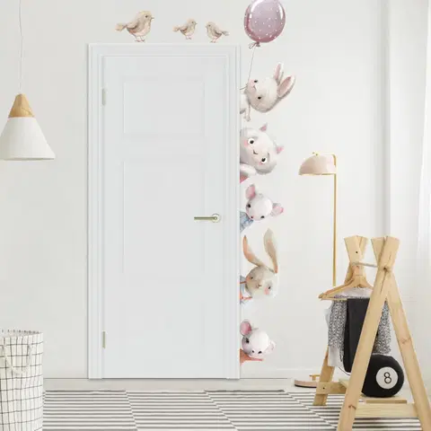Samolepky na zeď Samolepky na zeď pro děti - Akvarelová zvířátka kolem dveří