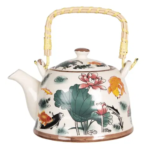 Džbány Porcelánová konvice na čaj s květy a rybkami - 18*14*12 cm / 0,8L Clayre & Eef 6CETE0072L