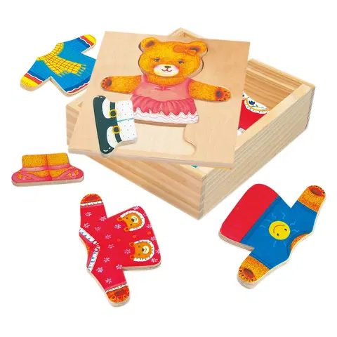 Dřevěné hračky Bino Puzzle-šatní skříň-medvědice