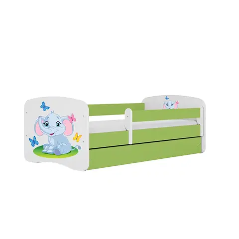 Dětské postýlky Kocot kids Dětská postel Babydreams slon s motýlky zelená, varianta 70x140, bez šuplíků, s matrací