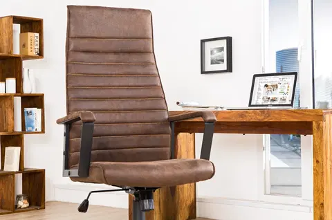 Designové a luxusní křesla do pracovny a kanceláře Estila Kancelářská židle Lazio high hnědá vintage