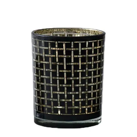 Svícny Černý skleněný svícen Mara na čajovou svíčku s motivem kostek - 10*10*12,5cm Mars & More XMWLZWBM