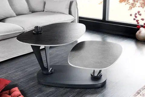 Designové a luxusní konferenční stolky Estila Designový konferenční stolek Delin s mramorovými deskami v černé barvě a dvěma otočnými deskami 94-163 cm