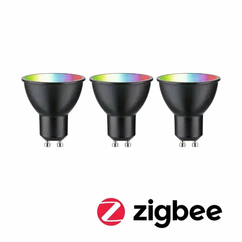 LED žárovky PAULMANN Standard 230V Smart Home Zigbee 3.0 LED reflektor GU10 3x4,8W RGBW+ stmívatelné černá mat