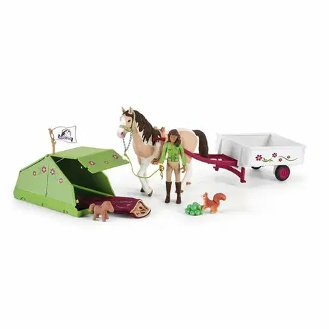 Dřevěné hračky Schleich 42533 Sarah s koníkem a zvířátky kempují, 24,5 x 19 x 6,6 cm