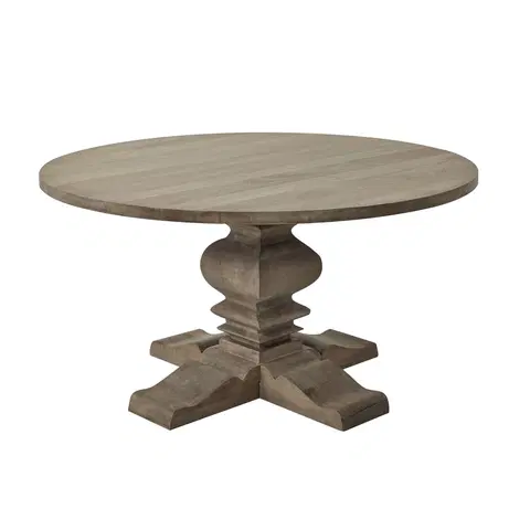 Designové a luxusní jídelní stoly Estila Venkovský kulatý jídelní stůl Fratemporain z masivního dřeva s hnědošedou matnou povrchovou úpravou 150cm
