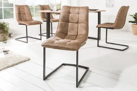 Luxusní jídelní židle Estila Industriální vintage židle Suave III s hnědým potahem a černou kovovou konstrukcí 88cm