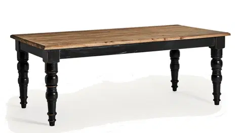 Designové a luxusní jídelní stoly Estila Luxusní černý obdélníkový jídelní stůl Zena Noir s vyřezávanýma nohama a vrchní deskou v přírodní hnědé barvě 200 cm
