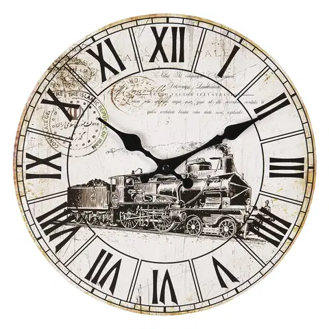Hodiny Vintage nástěnné hodiny s lokomotivou – Ø 30*3 cm / 1*AA Clayre & Eef 6KL0606