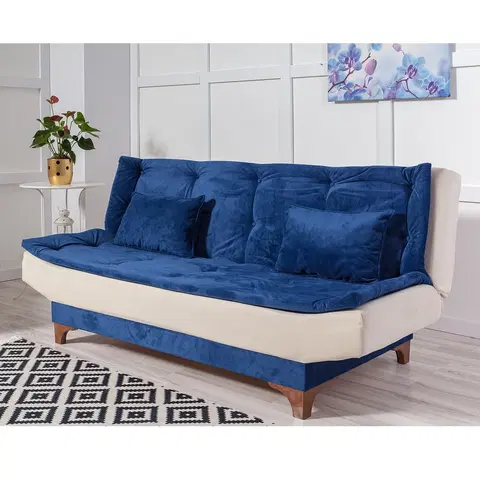 Pohovky a gauče Pohovka s lůžkem KELEBEK trojmístná tmavě modrá krémová