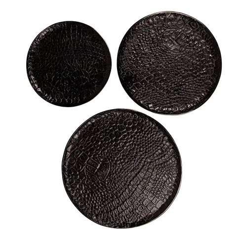 Podnosy a tácy 3ks černý kovový dekorativní podnos/ tác - Ø 40*2 / Ø 35*2 / Ø 29*2 cm Clayre & Eef 65086