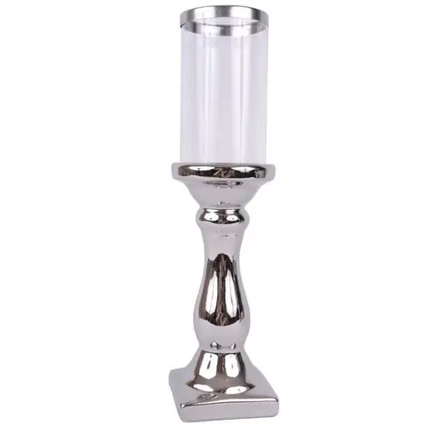Svíčky DekorStyle Svícen MASERU se stínidlem 36 cm stříbrný