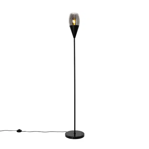 Stojaci lampy Moderní stojací lampa černá s kouřovým sklem - Drop