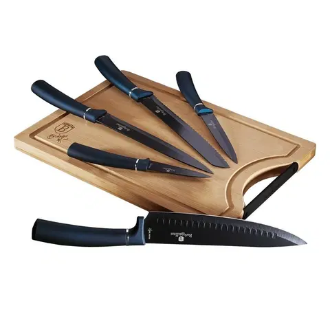 Kuchyňské nože Berlinger Haus Sada nožů s nepřilnavým povrchem + prkénko 6 ks Aquamarine Metallic Line