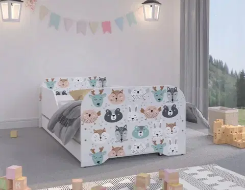 Dětské postele Brilantní dětská postel s lesními zvířátky 160 x 80 cm
