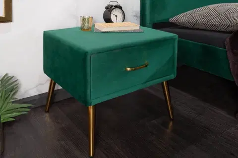 Designové a luxusní noční stolky Estila Art-deco noční stolek Ribble ze smaragdových sametu se zlatými prvky 45cm