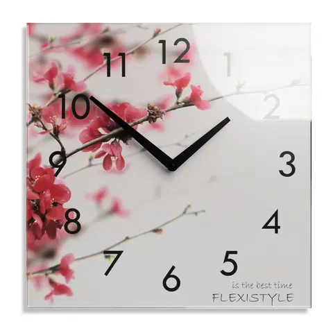 Nástěnné hodiny Dekorační skleněné hodiny 30 cm s motivem kvetoucí třešně