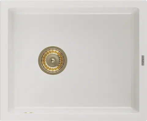 Sifony k pračkám MEXEN/S Pedro granitový dřez 1-miska 560 x 460 mm, bílá, sifon zlatá 6508561000-20-G
