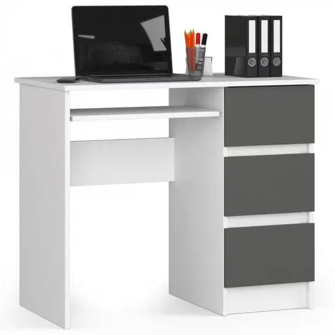 Psací stoly Ak furniture Psací stůl A-6 90 cm pravý bílý/šedý