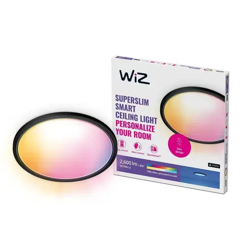 Chytré osvětlení WiZ SuperSlim stropní LED svítidlo 22W 2600lm 2700-6500K RGB IP20 42cm, černé