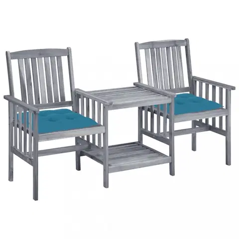 Zahradní židle Zahradní židle se stolkem akácie / látka Dekorhome Světle modrá